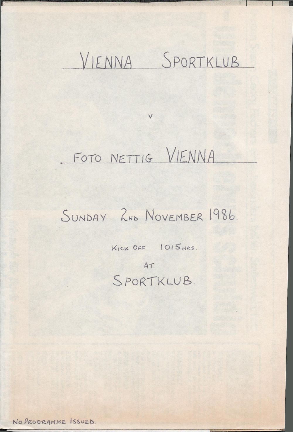 Lot 419: 1 x Vienna Sportklub Football Programme v Foto...