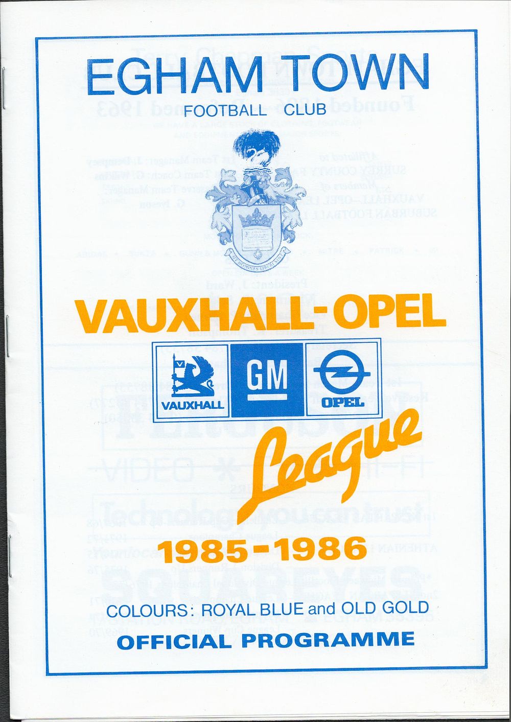 Lot 431: 1 x Egham FC 1985/1986 Football Programme v...