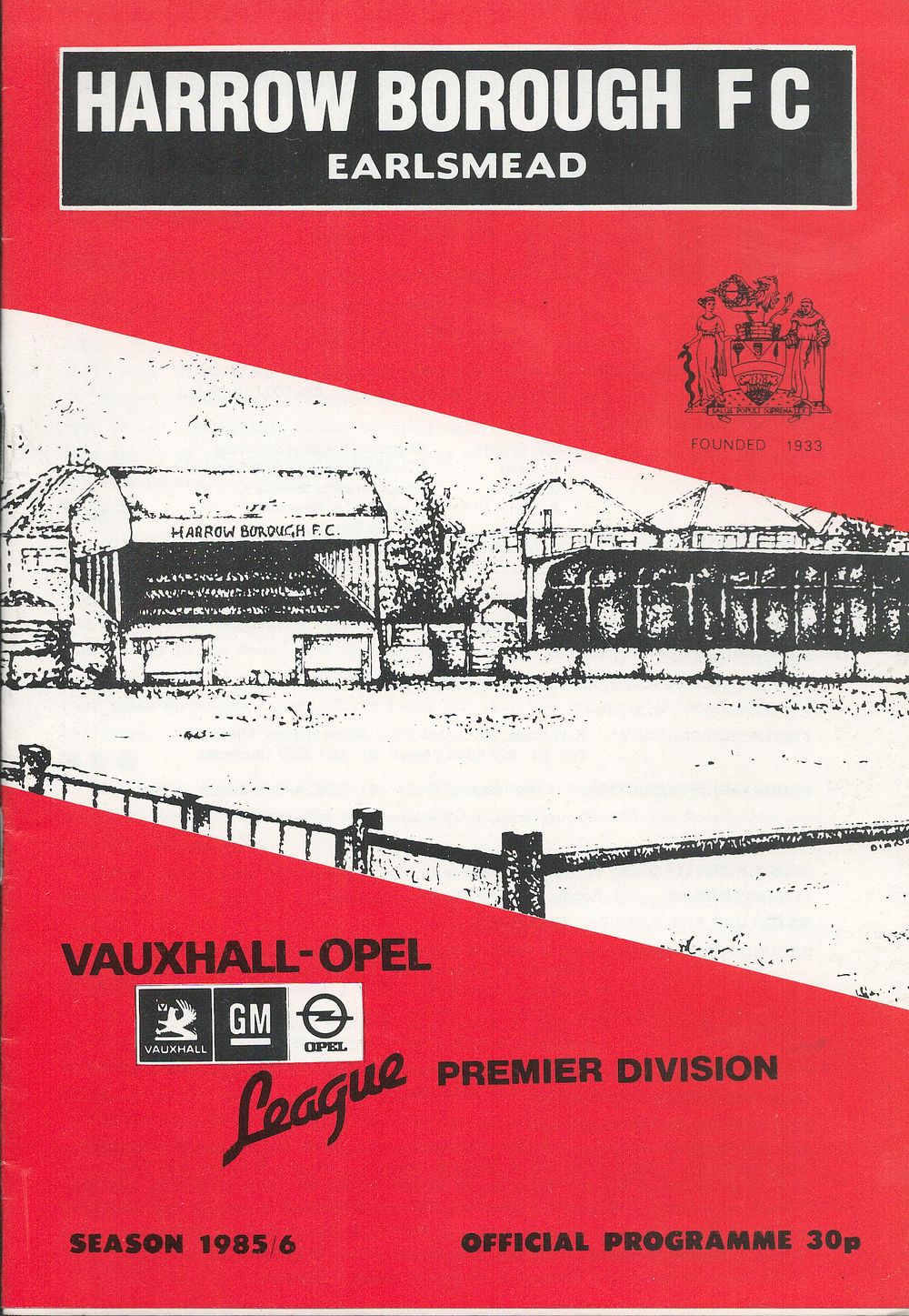 Lot 442: 1 x Harrow Borough FC 1985/86 Football Programme...
