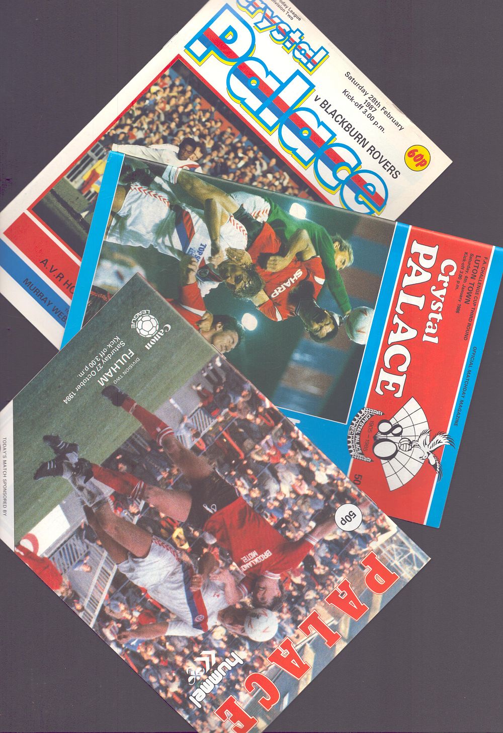 Lot 482: 3x Cystal Palace official programmes, v Fulham Division...