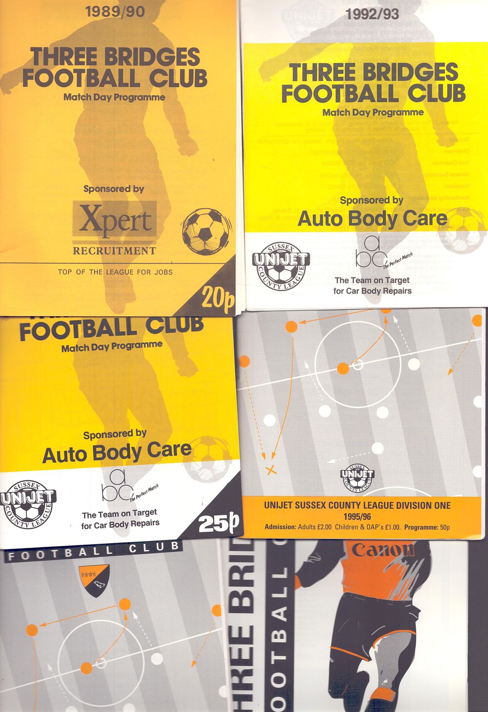 Lot 514: 6x Three Bridges Jubilee Jottings matchday programme, season...
