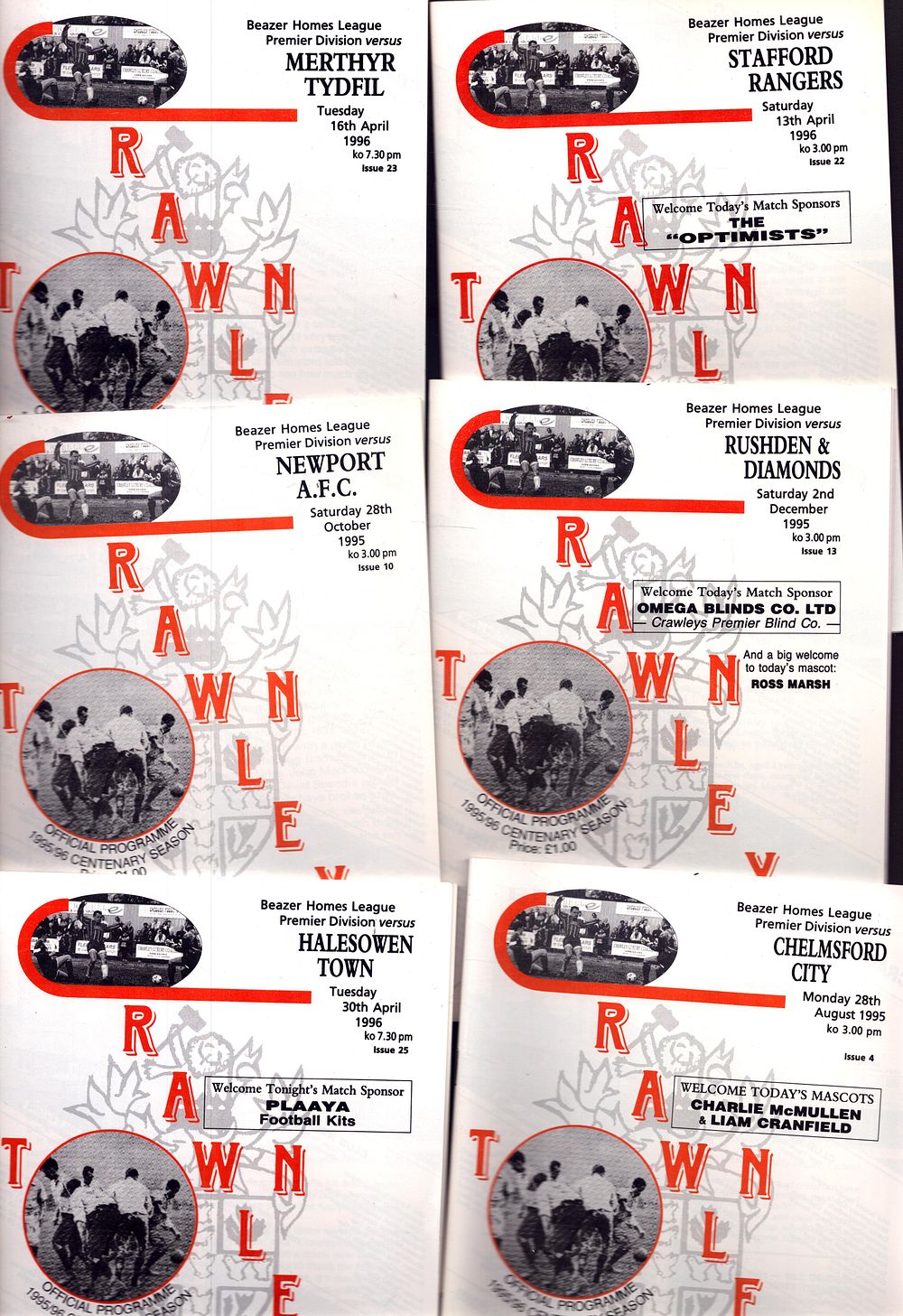 Lot 521: 6x Crawley Town official programme 95/96 season, v...