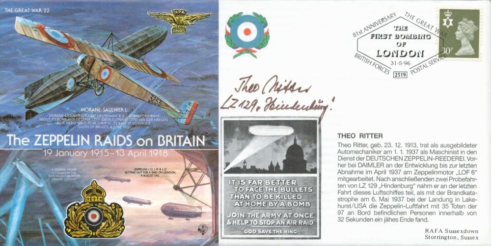 Lot 530: Theo Ritter signed The Zeppelin Raids on Britain...