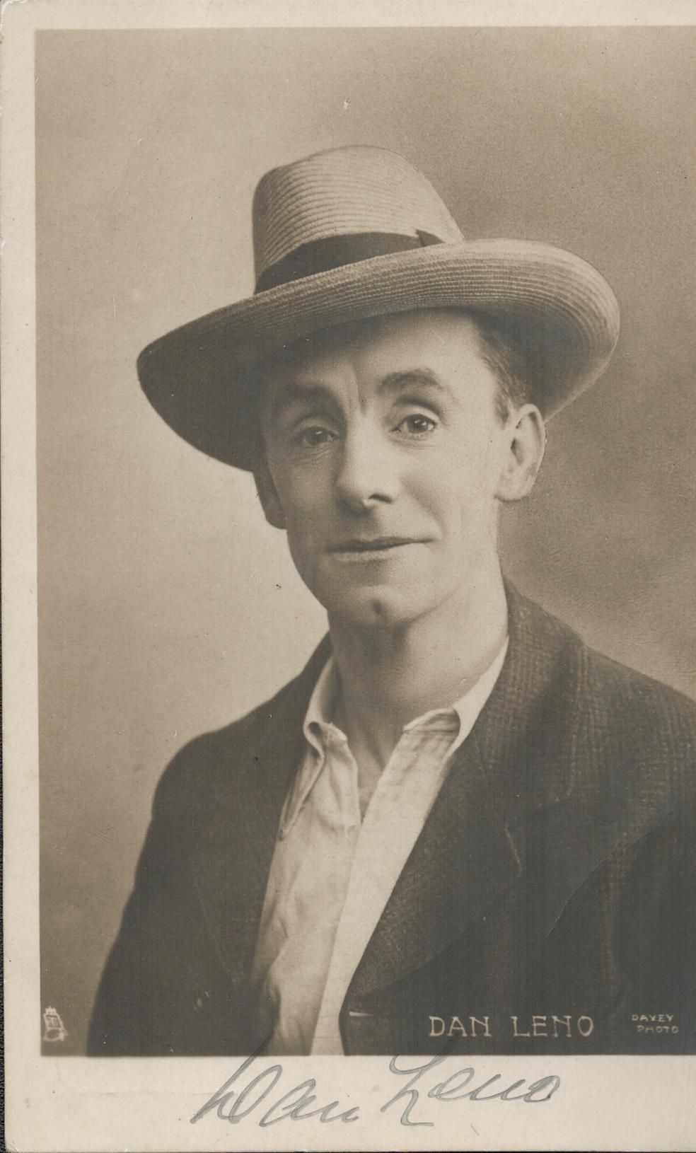 Lot 201: Dan Leno signed 6x4inch black and white postcard...