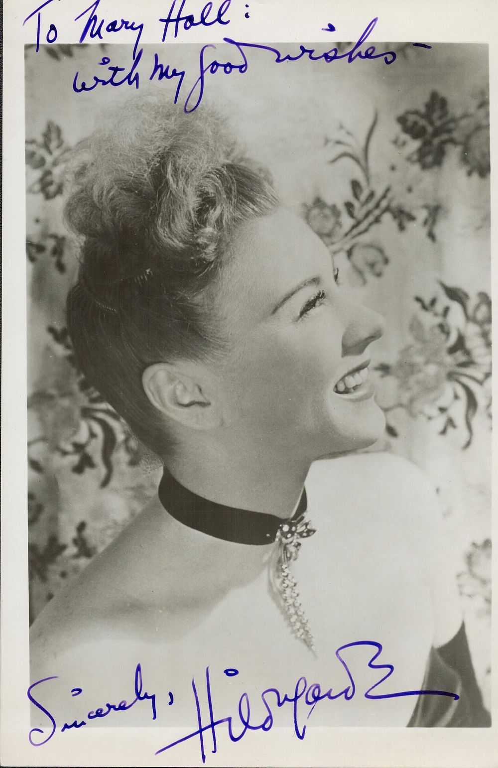Lot 226: Hildegard signed 8x6inch black and white photo. Dedicated....