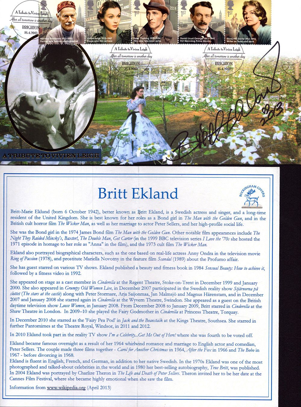 Lot 240: Britt Ekland signed Buckingham Cover FDC. A Tribute...