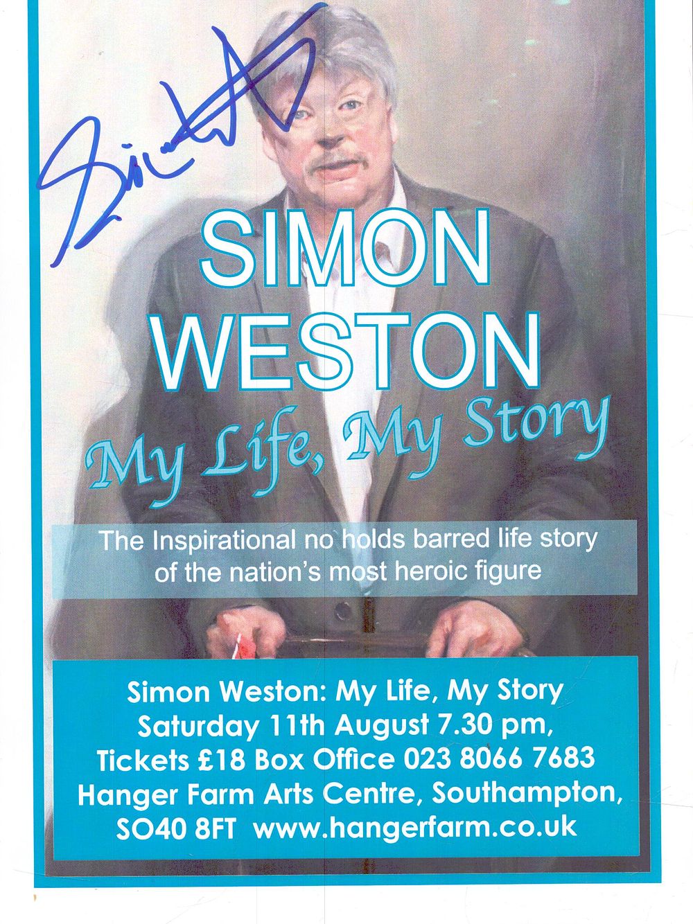 Lot 383: Simon Weston signed theatre flyer 8x6, My Life,...