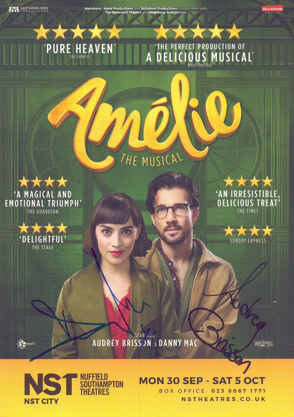 Lot 386: Audrey Brisson & Danny Mac signed theatre flyer...
