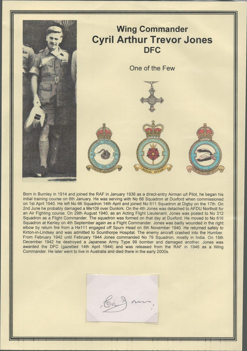 Lot 390: WW2 WING COMMANDER CYRIL ARTHUR TREVOR JONES DFC...