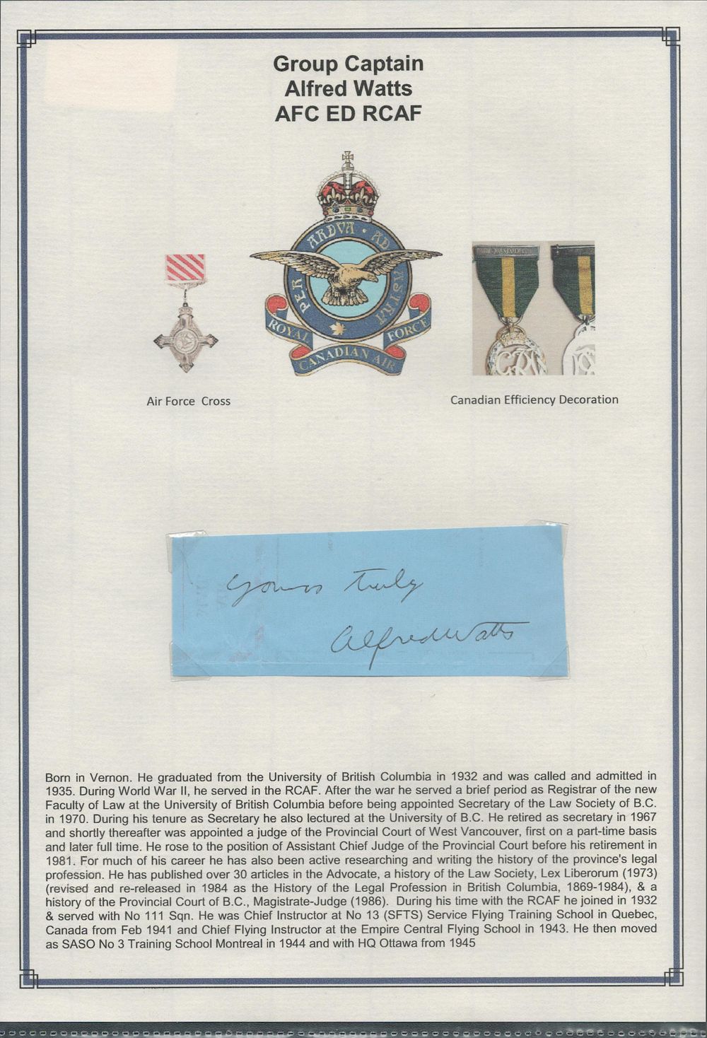 Lot 392: WW2 GROUP CAPTAIN ALFRED WATTS AFC ED RCAF...
