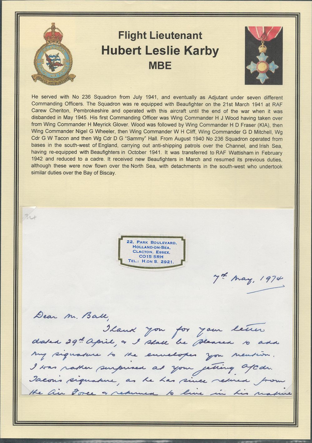 Lot 394: WW2 FLIGHT LIEUTENANT HUBERT LESLIE KARBY MBE SINGLE...