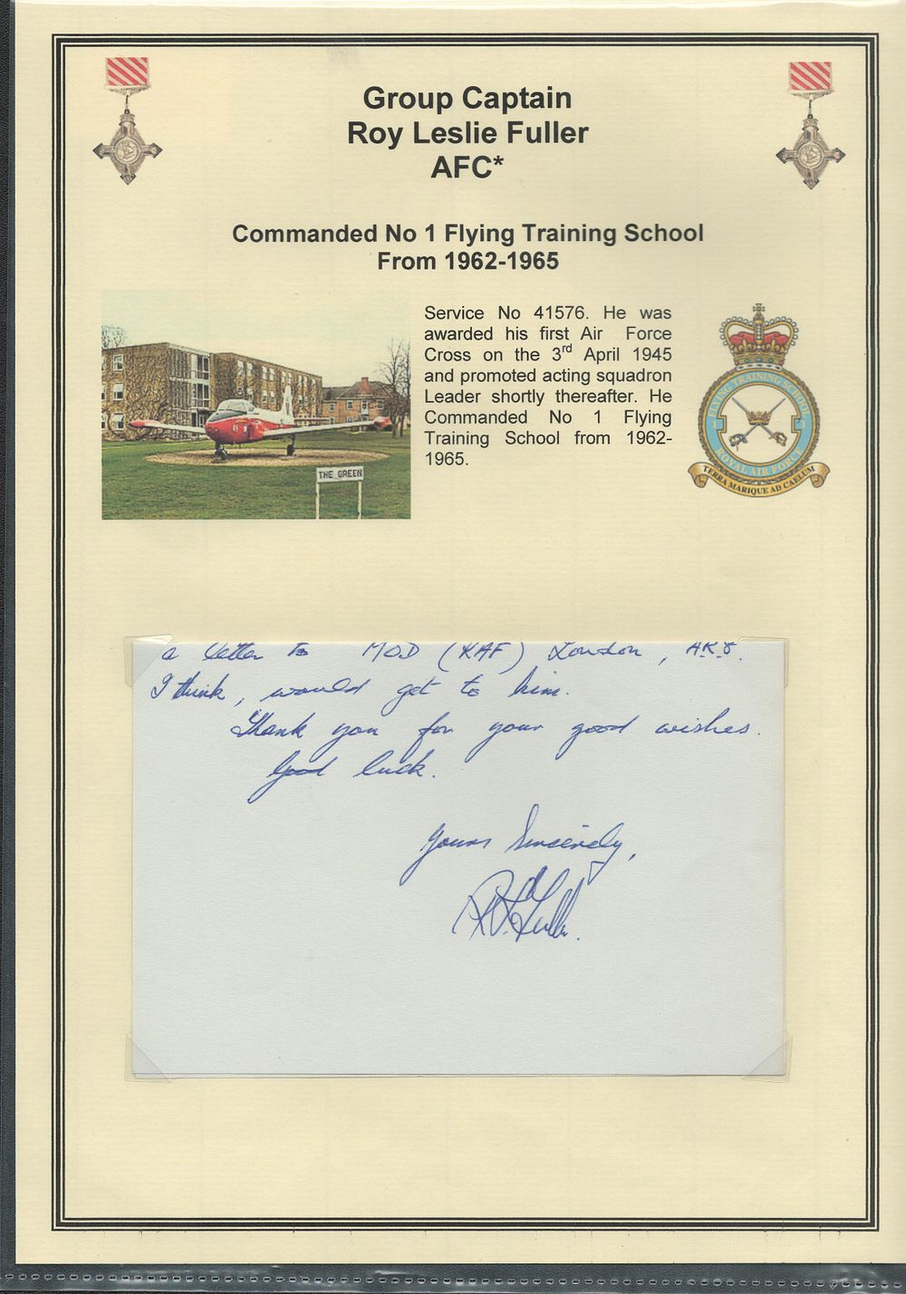 Lot 395: RAF GROUP CAPTAIN ROY LESLIE FULLER AFC SINGLE...