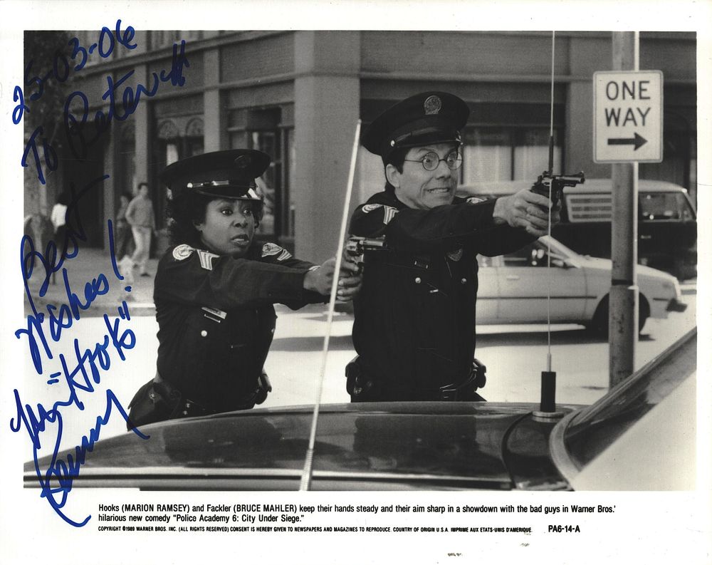 Lot 478: MARION RAMSEY (1947-2021) Actress signed ‘Hooks’ Police Academy...