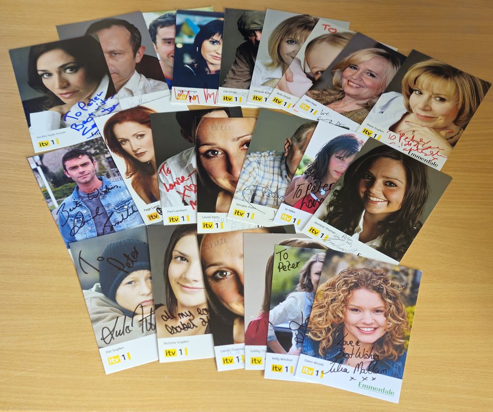 Lot 499: EMMERDALE 22 signed Colour Promo Photocards from Television...