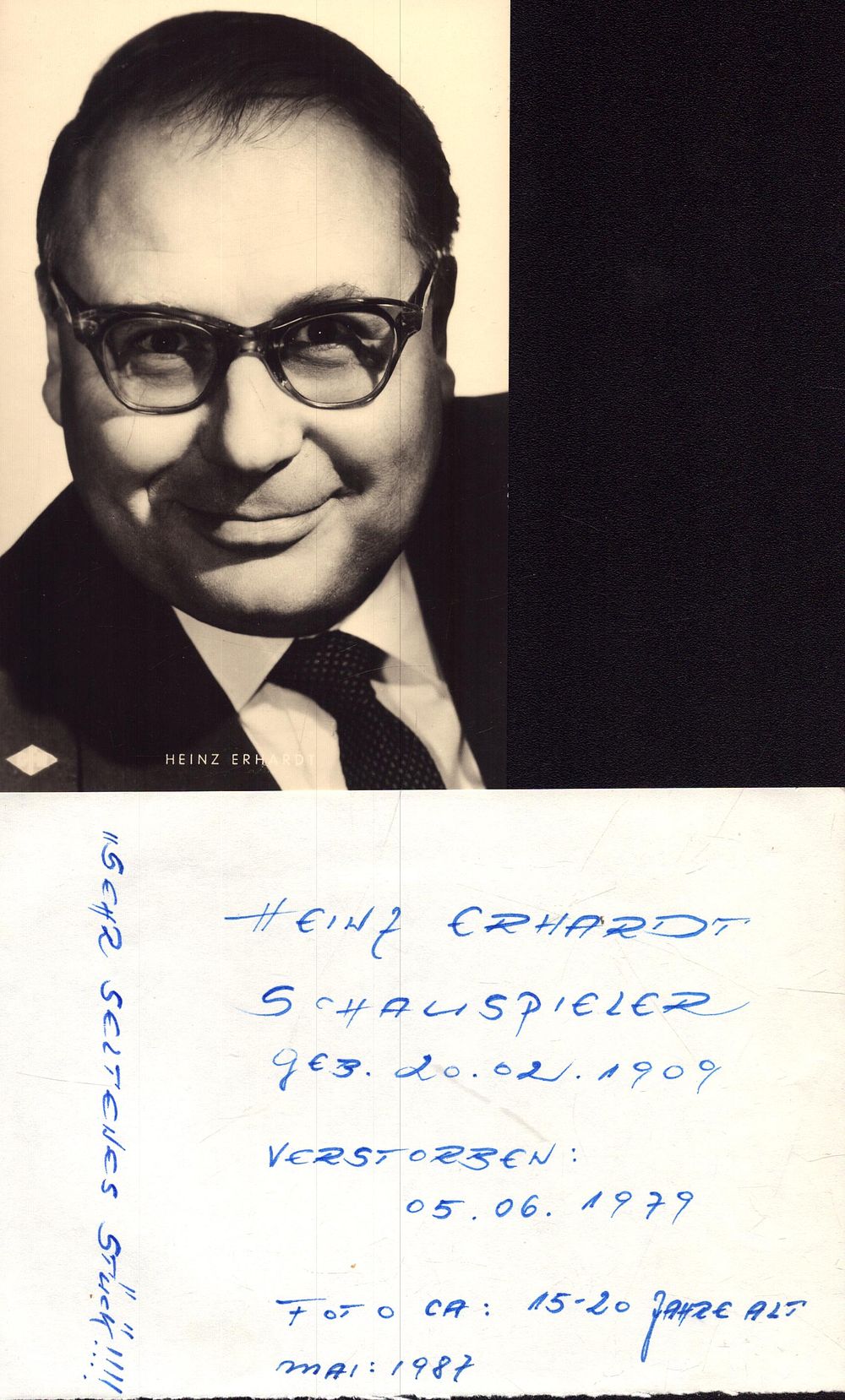 Lot 517: Heinz Erhardt signed note with photo postcard. Good...
