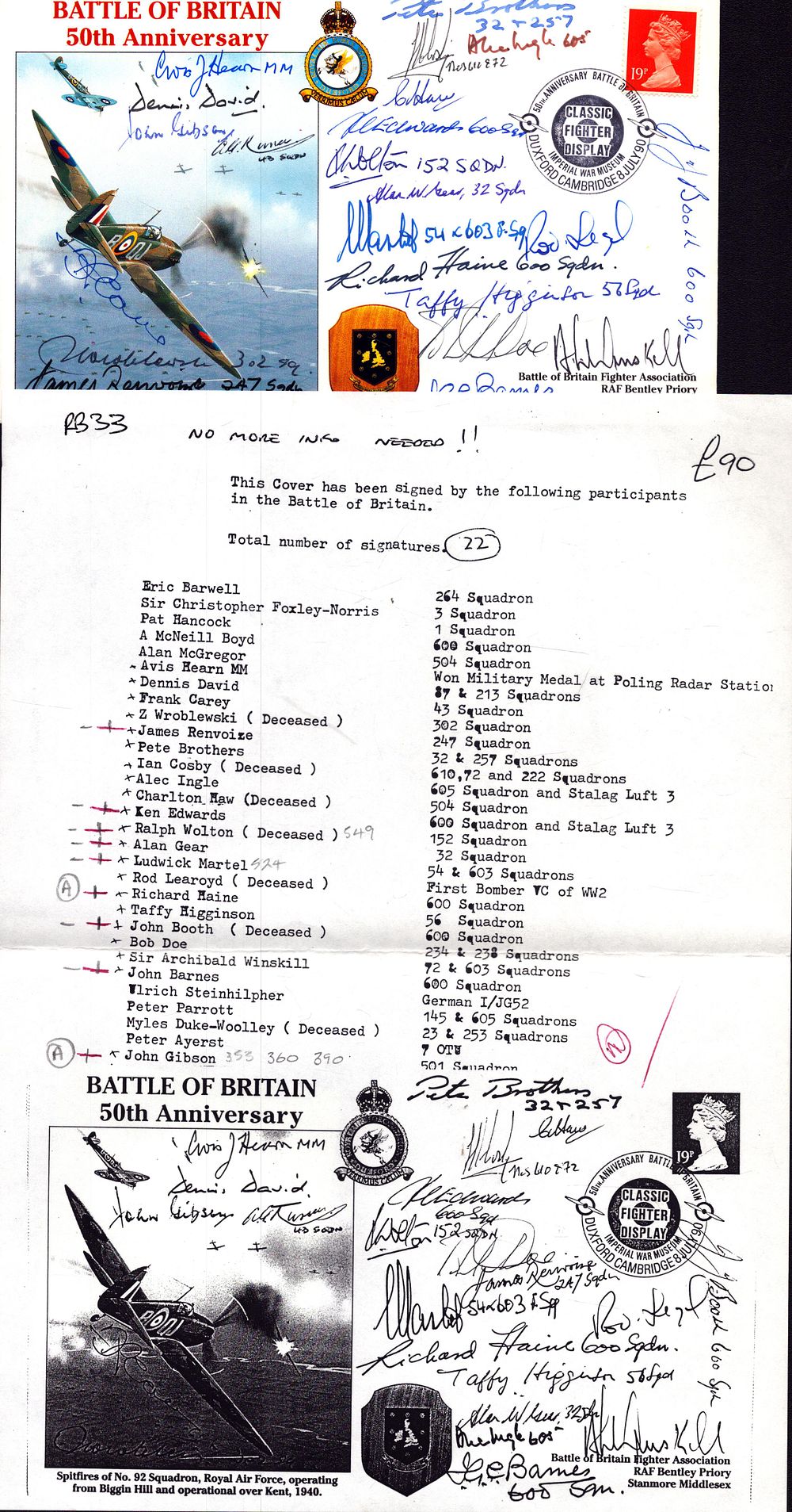 Lot 522: Multi signed Battle of Britain 50th Anniversary FDC....