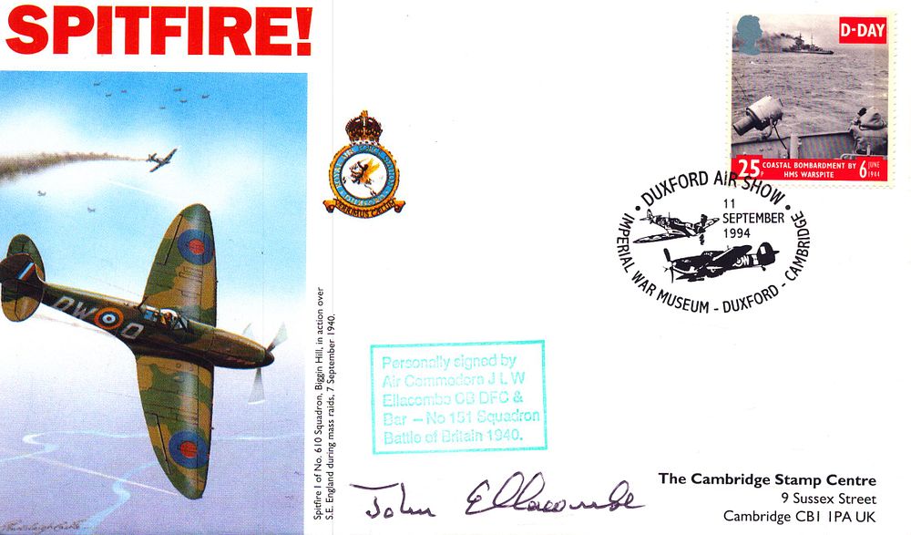 Lot 532: Air Commodore J.L. W. Ellacombe signed FDC. Spitfire...