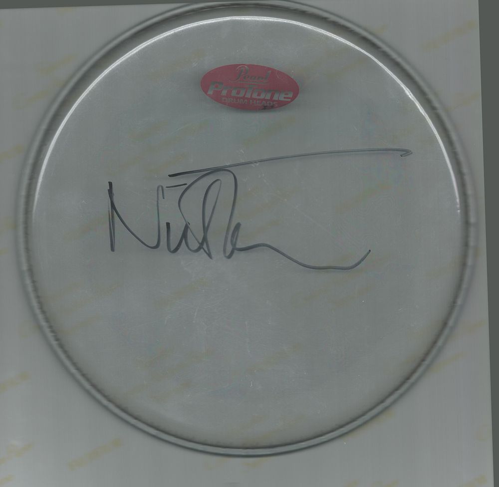 Lot 606: Nick Mason Pink Floyd signed drum skin. Good...