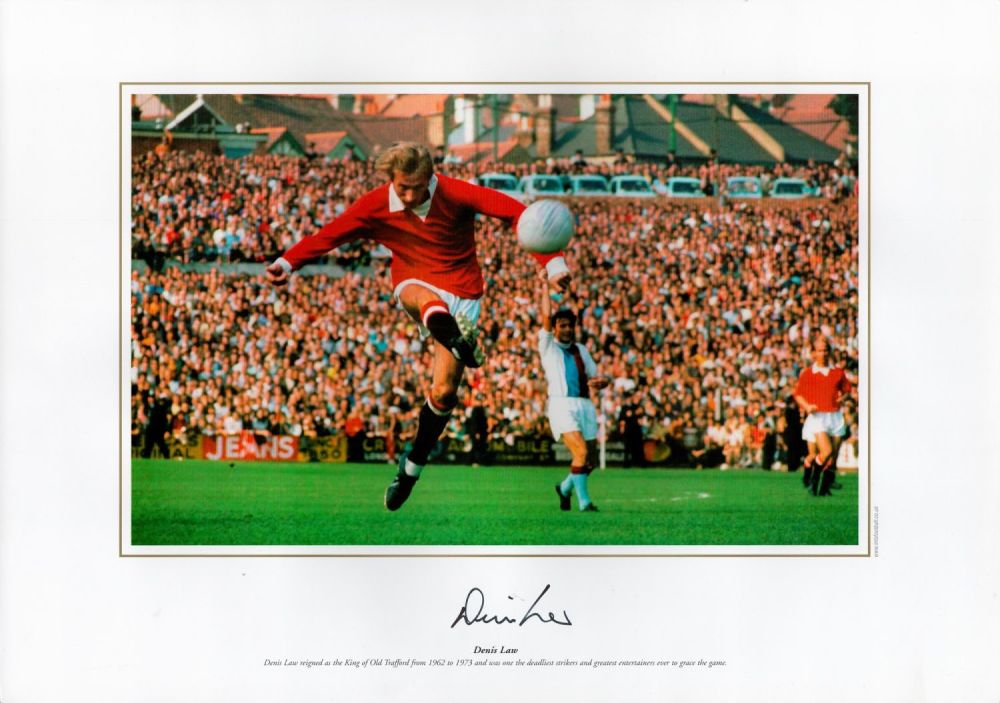 Lot 589: Denis Law 16 x 12 Signed Coloured Photo....