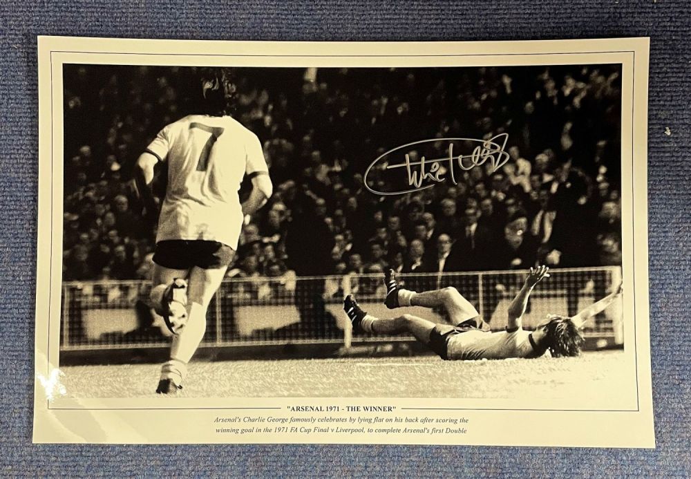Lot 656: Charlie George Arsenal signed 18 x 12 black...