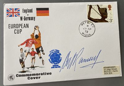 Sir Alf Ramrey signed rare 1972 England V West Germany European Cup cover with scarce Wembley 
