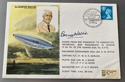 Dambuster bomb inventor Sir Barnes Wallis signed on his own historic aviators cover. Sir Barnes 