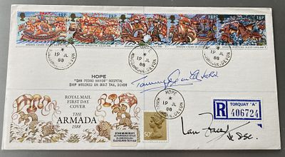 Victoria Cross winners WW2 Tommy Gould VC, Ian Fraser VC signed rare 1988 Armada FDC, with 