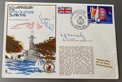 Great War Battle of Jutland veteran A Hornsby signed 60th ann official Navy cover. Battle of 