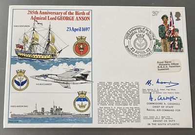 Rear Admiral E R Anson signed 285th Anniversary of the Birth of Admiral Lord George Anson 23rd 