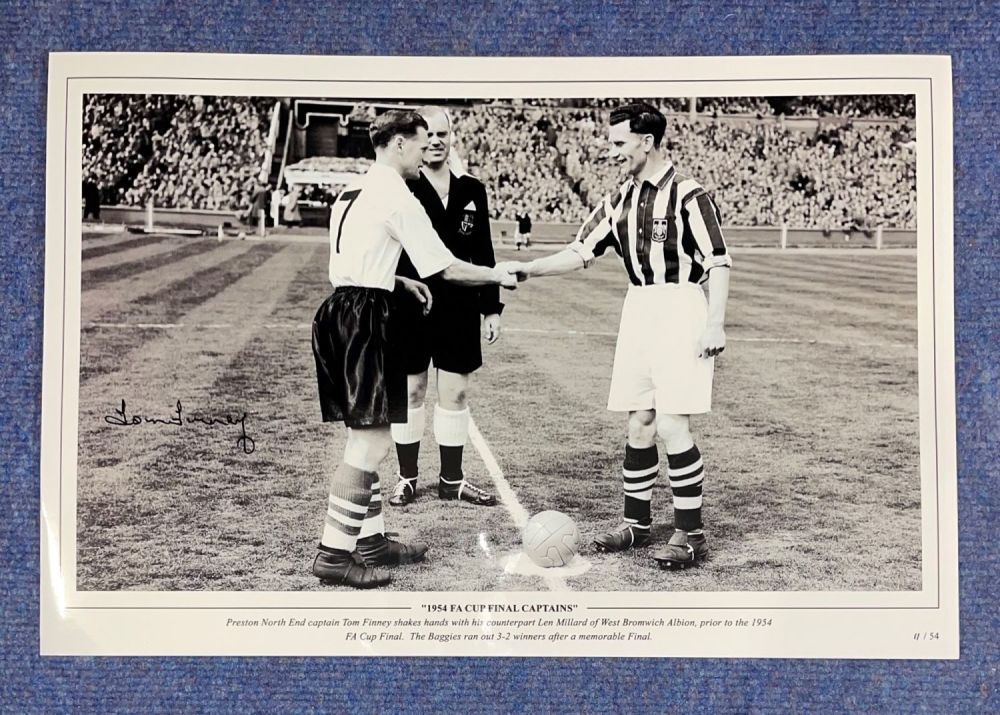 Lot 685: Tom Finney signed 18 x 12 black and...