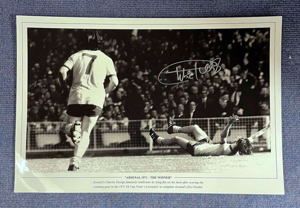 Lot 693: Charlie George signed 18 x 12 black and...