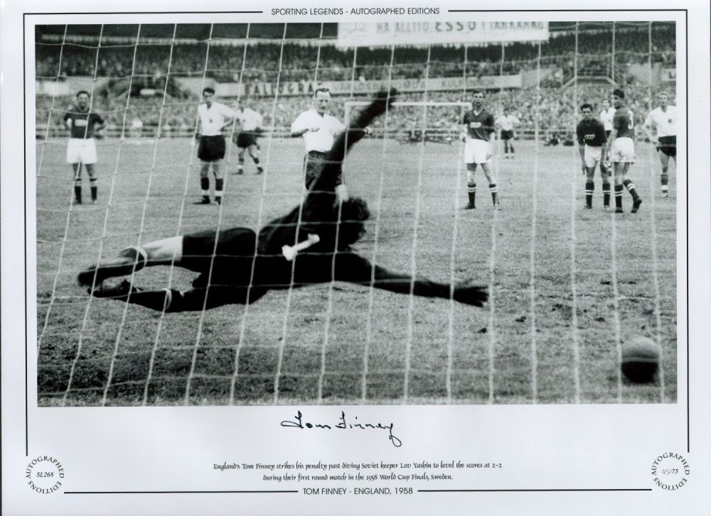 Lot 703: Tom Finney Signed 16 x 12 Black and...