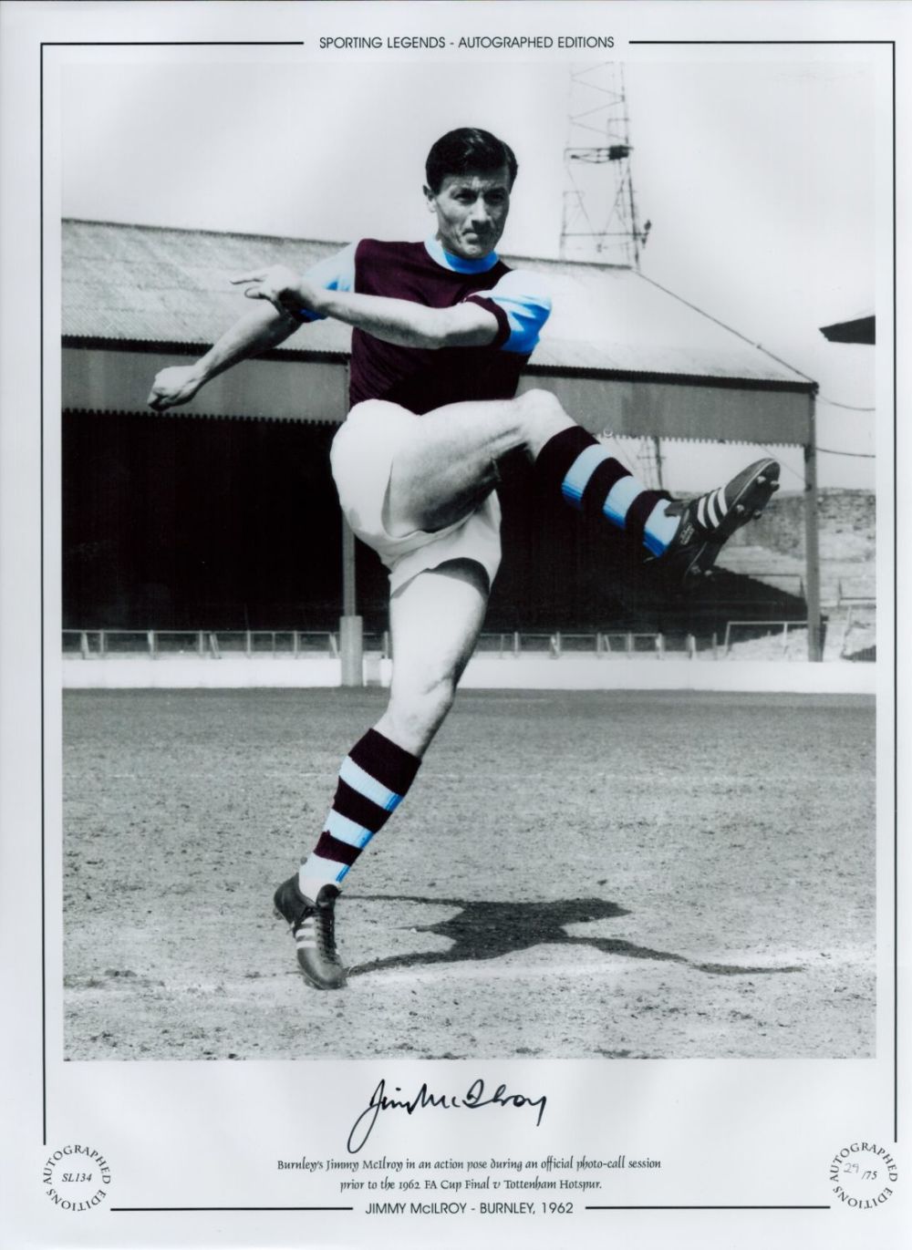 Lot 708: Jimmy McIlroy Signed 16 x 12 Colourised, Limited...
