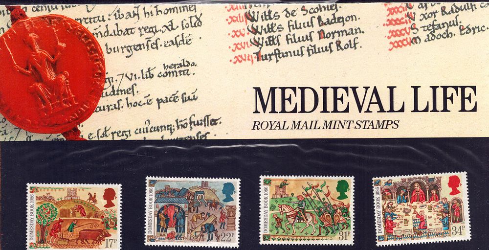Lot 155: Medieval life stamp presentation pack. 4 stamps. Good...