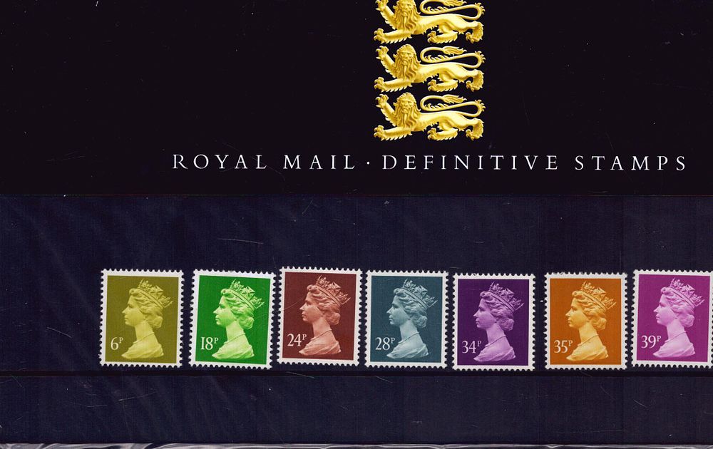 Lot 167: Royal Mail definitive stamps presentation pack. 7 stamps....