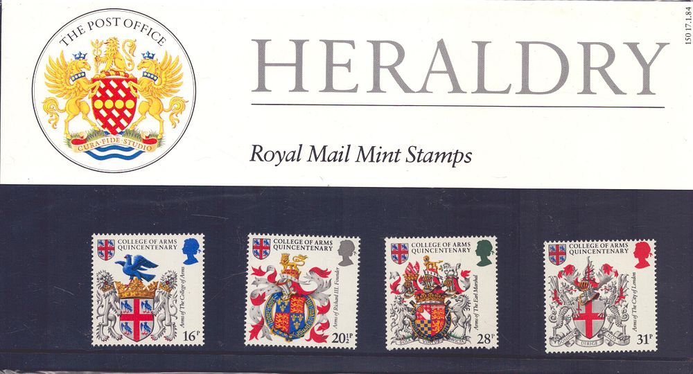 Lot 174: Heraldry stamp presentation pack. 4 stamps. Good condition....