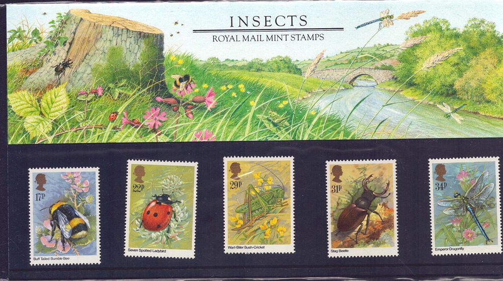 Lot 175: Insects stamp presentation pack. 5 stamps. Good condition....
