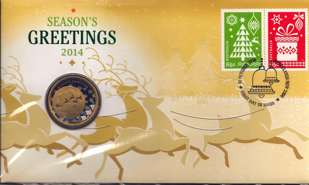 Lot 193: Season’s Greetings 2014 coin FDC. Good condition. All...