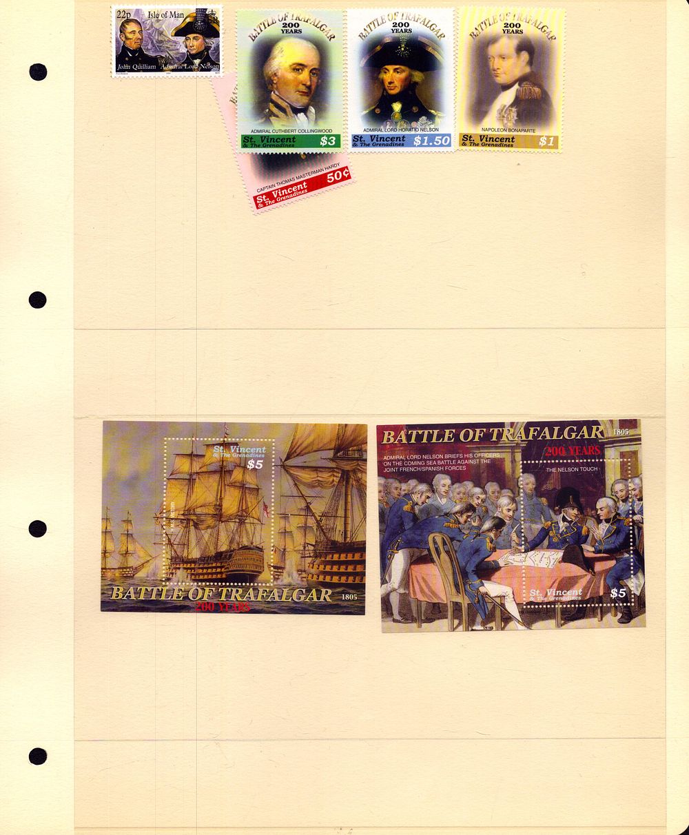 Lot 196: Battle of Trafalgar stamps. 7. UNUSED. Good condition....
