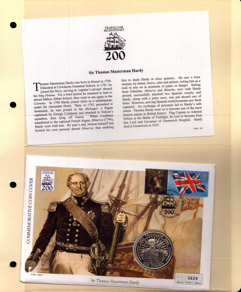 Lot 198: Sir Thomas Masterman Hardy signed commemorative coin FDC....