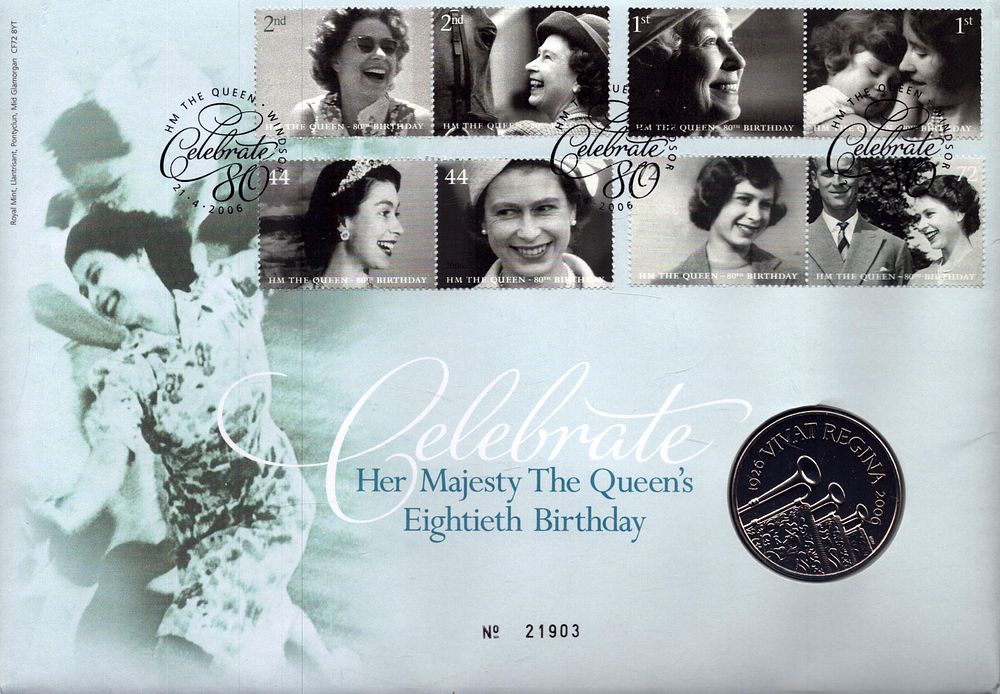 Lot 210: celebrate HM The Queen's 80th birthday coin FDC....