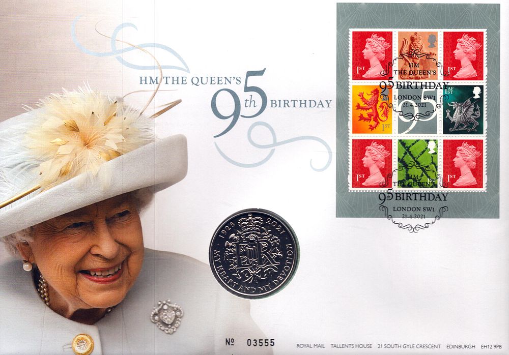 Lot 217: HM The Queens 95th birthday coin FDC. Numbered...