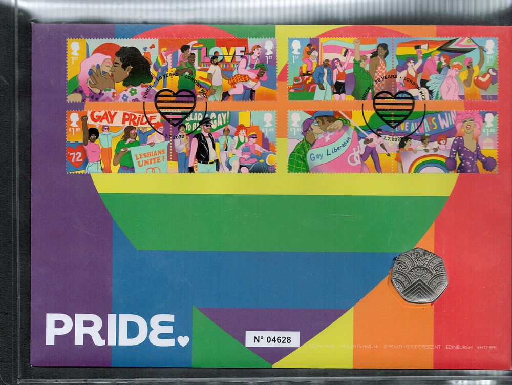 Lot 220: Pride 50pence coin FDC. Numbered 04628. Good condition....