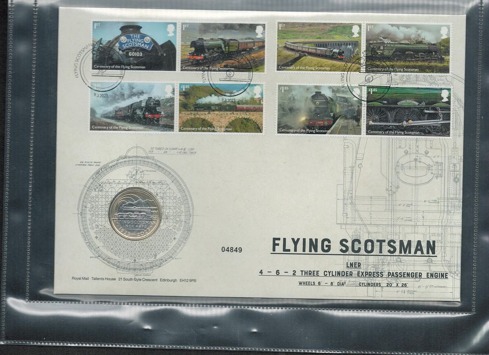 Lot 234: flying Scotsman £2 coin FDC. Numbered 04849. Good...