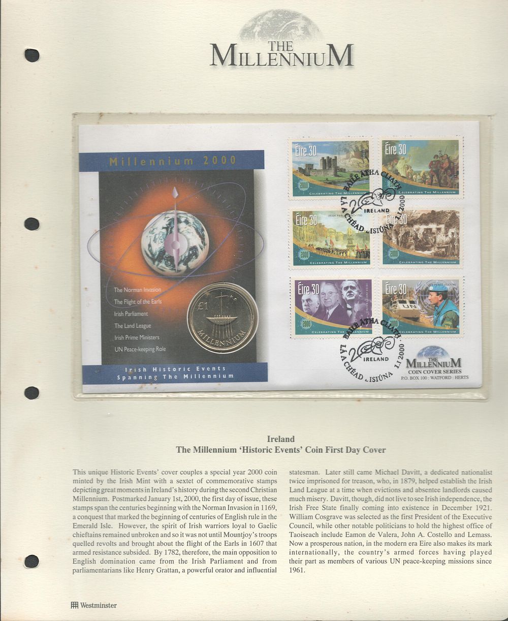Lot 251: Ireland - the millennium "historic events" coin FDC....