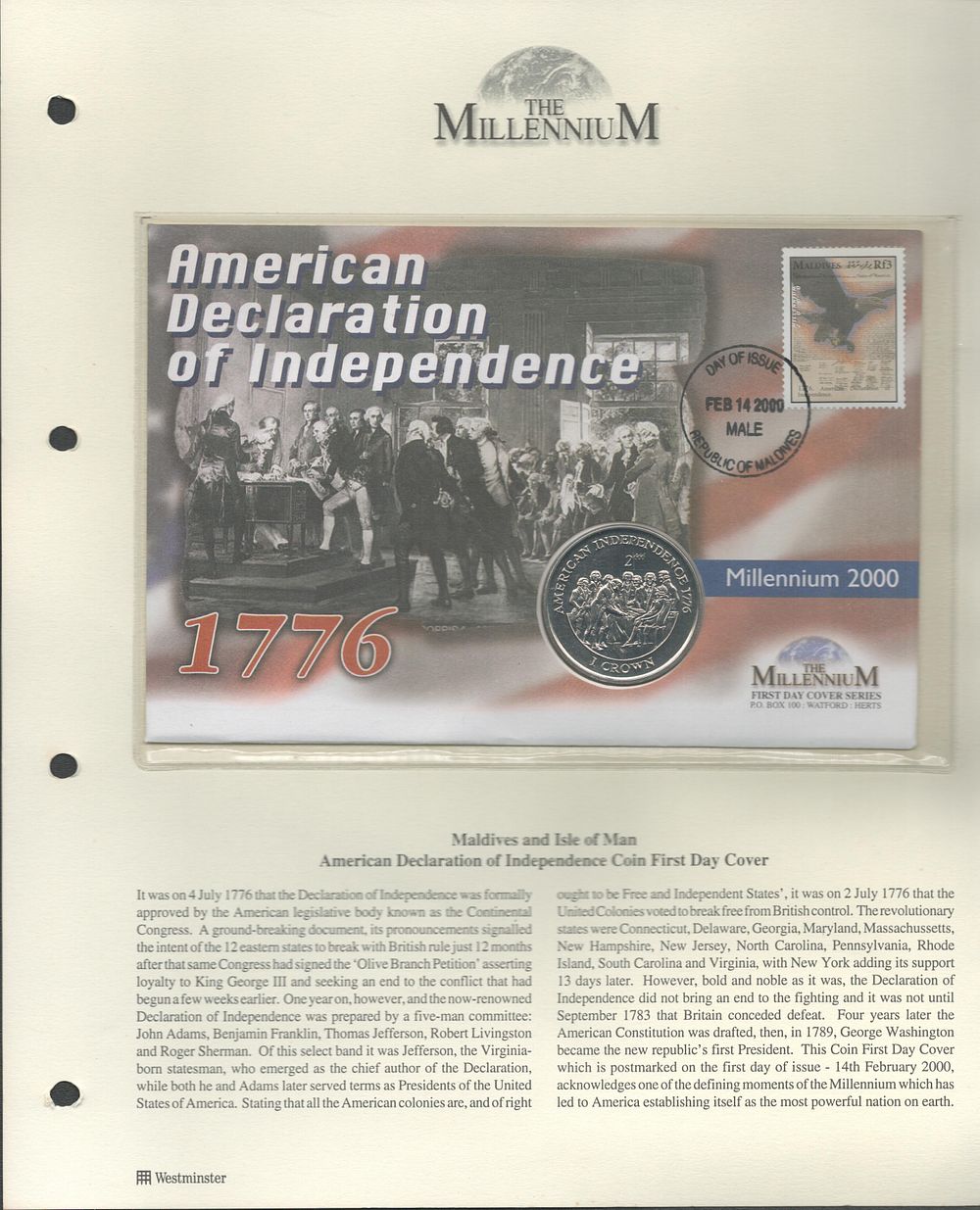 Lot 253: American declaration of independence coin FDC. Republic of...