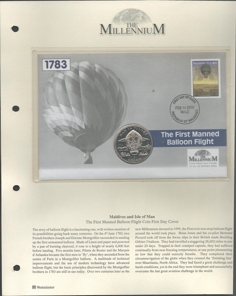 Lot 254: The first manned balloon flight coin FDC. Republic...