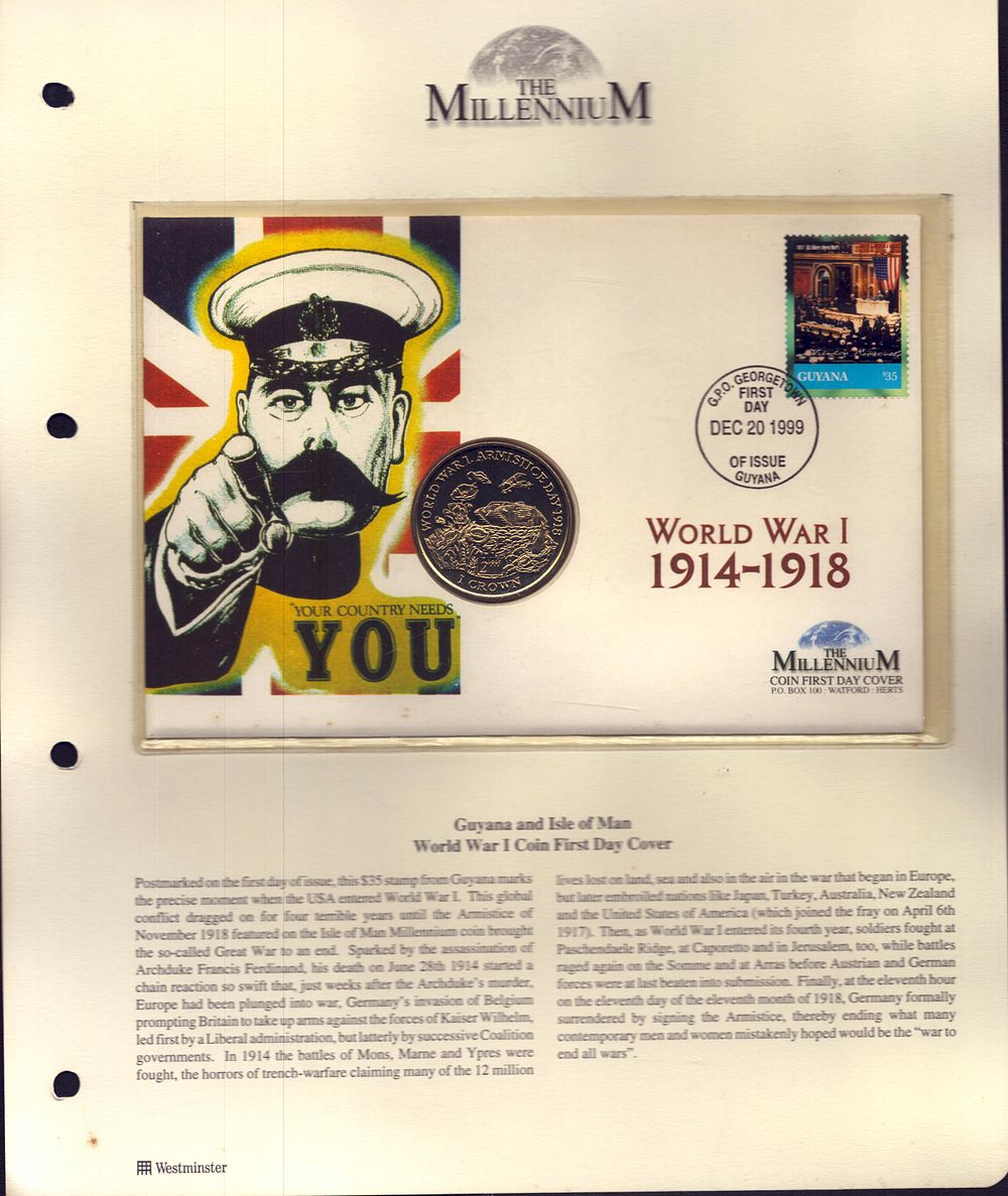 Lot 264: World War I coin FDC. Guyana FDI postmark....