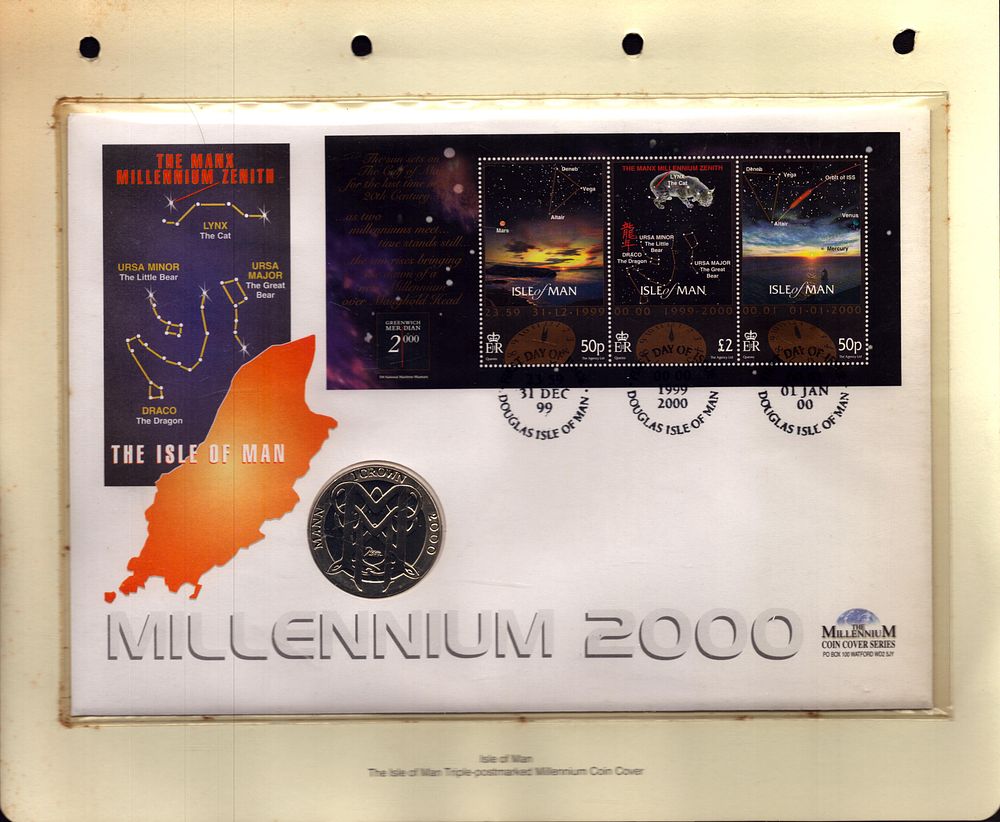 Lot 268: The Isle of Man triple-postmarked millennium coin cover....