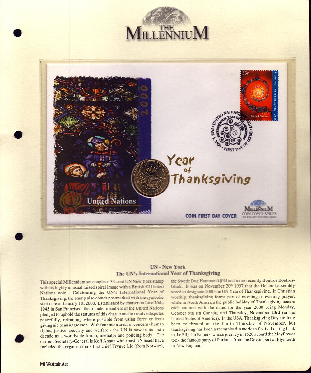 Lot 270: The UN's International year of thanksgiving coin FDC....